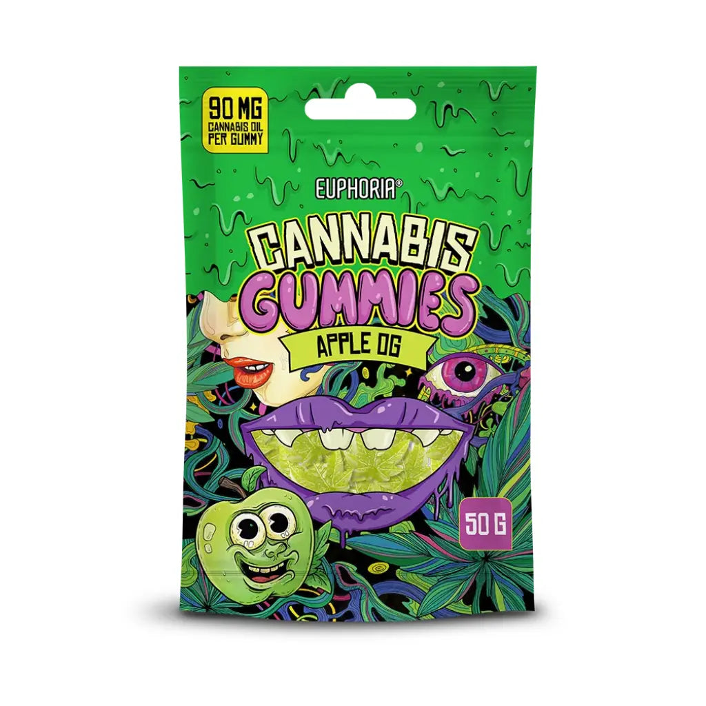 Cannabis-Gummibonbons Euphoria Apple OG – Geschmack von grünem Apfel, vegan, 90 mg Cannabisöl