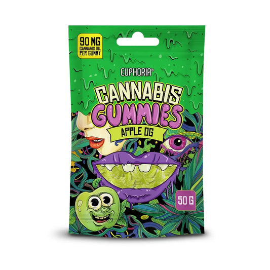 Cannabis-Gummibonbons Euphoria Apple OG – Geschmack von grünem Apfel, vegan, 90 mg Cannabisöl