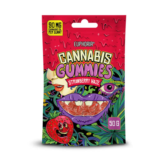 Cannabis-Gummibonbons Euphoria Strawberry Haze – Erdbeergeschmack mit leichter Zitrusnote, ohne THC